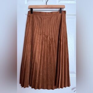 Bagatelle A-Line Brown Pleated Skirt Faux Suede